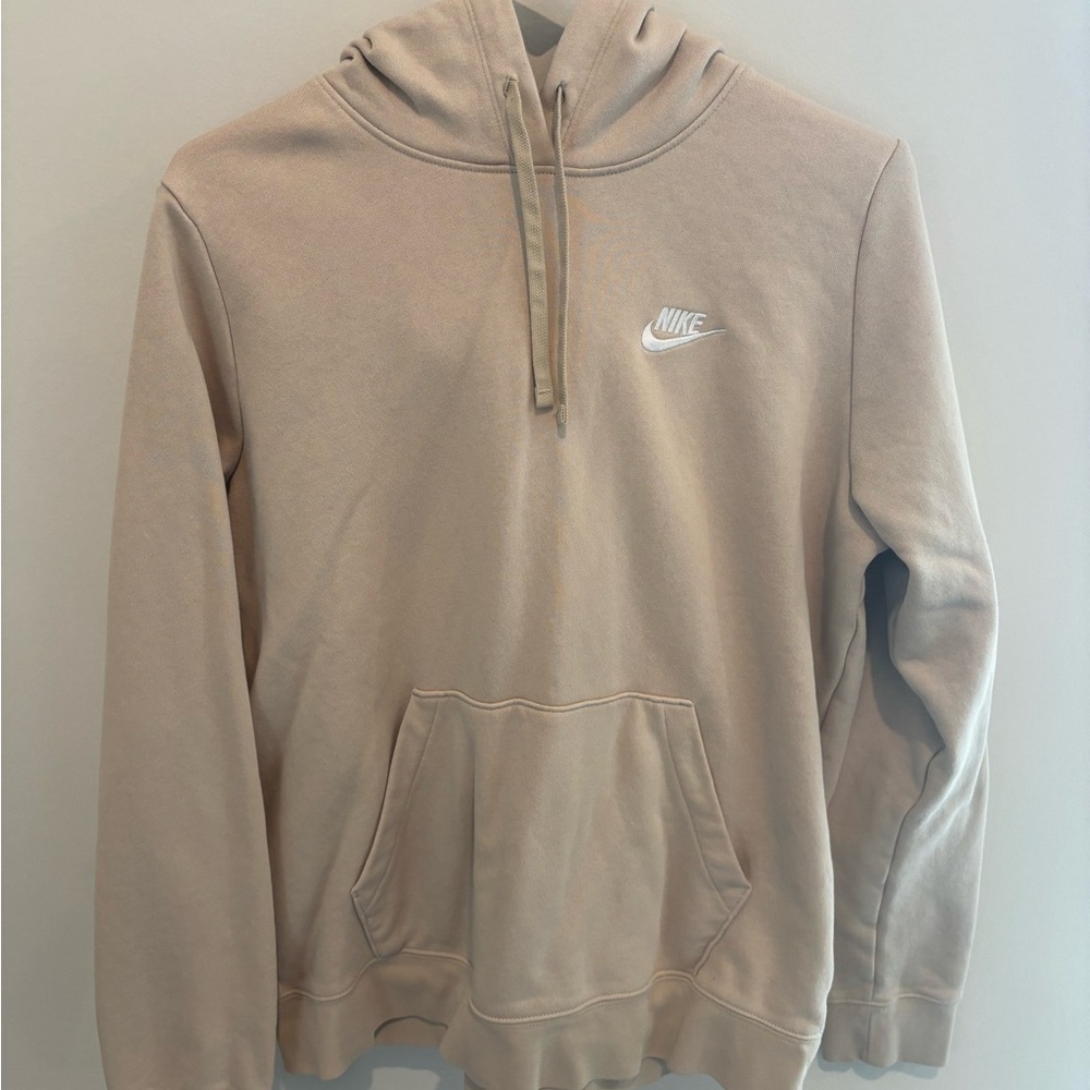 Nike Tan Sweatshirt with Hood and Half-Zip